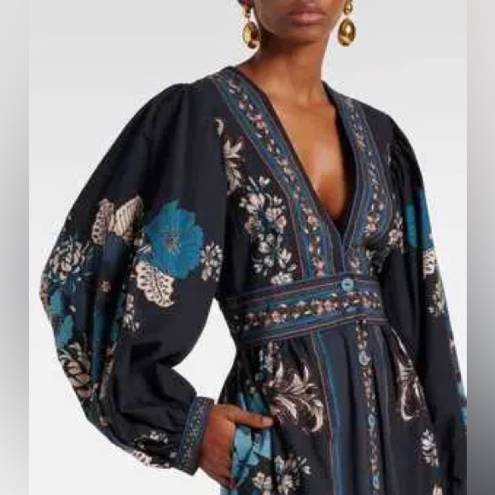 Farm Rio NEW Blossom Tapestry Black Midi Dress - Picture 7 of 15